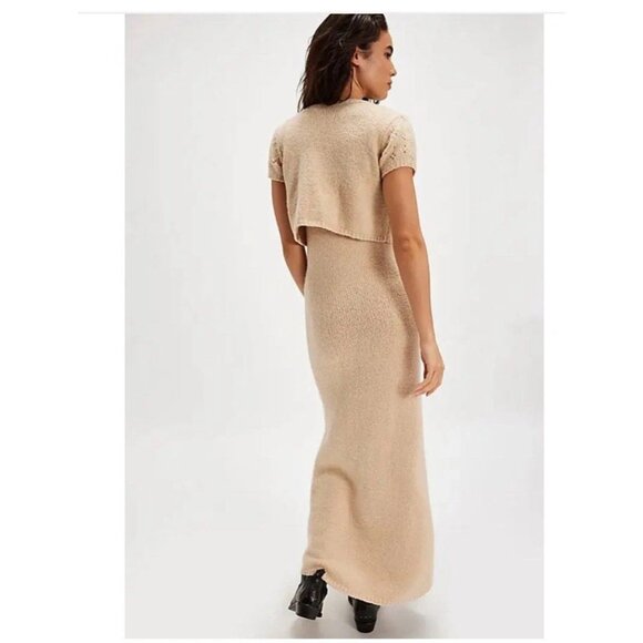 FREE PEOPLE Audrey Beige Cotton Blend Knit Bodycon Sweater Tank Dress, Size M - Picture 3 of 11